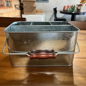 Galvanized flatware caddy with Wooden Handle